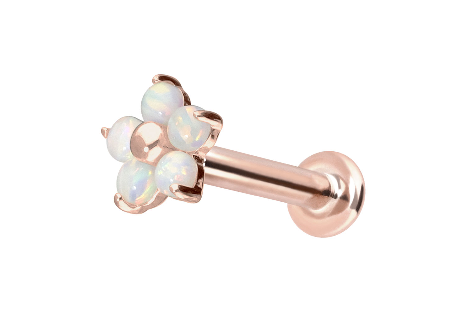 14 Karat Gold Labret Piercing mit Innengewinde BLUME + 5 SYNTHETISCHE OPALE